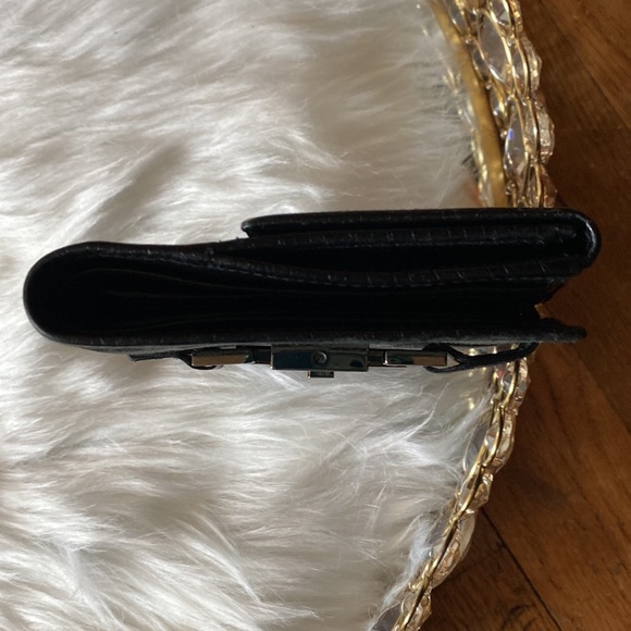 EUC-GUCCI GG BLACK LEATHER GUNMETAL HARDWARE PUSH LOCK JACKIE CANVASS WALLET - Picture 11 of 13